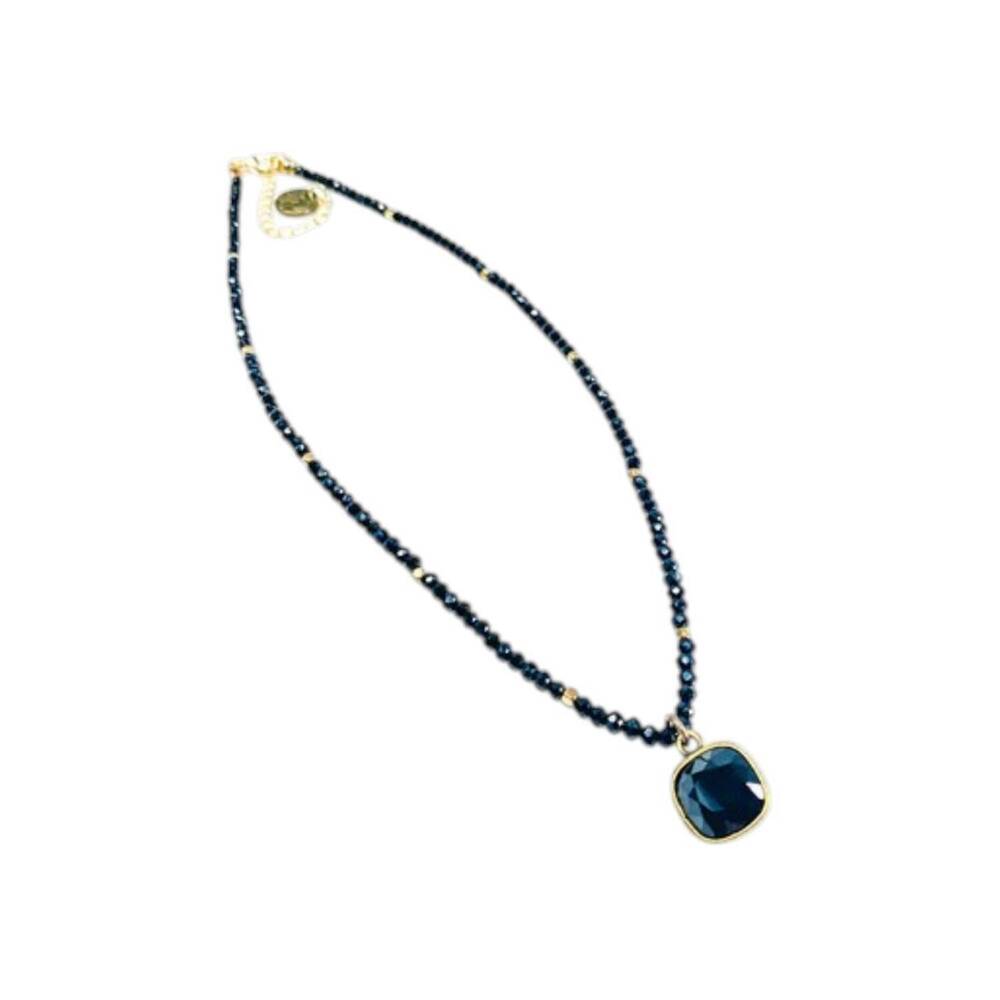NEW PINK PANACHE women's jet crystal necklace in black